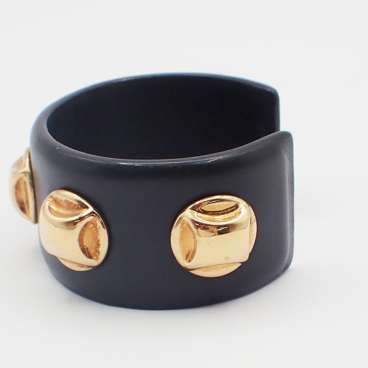 Celine Stud Cuff Leather and Plated Metal, Black, Leather, Bracelet