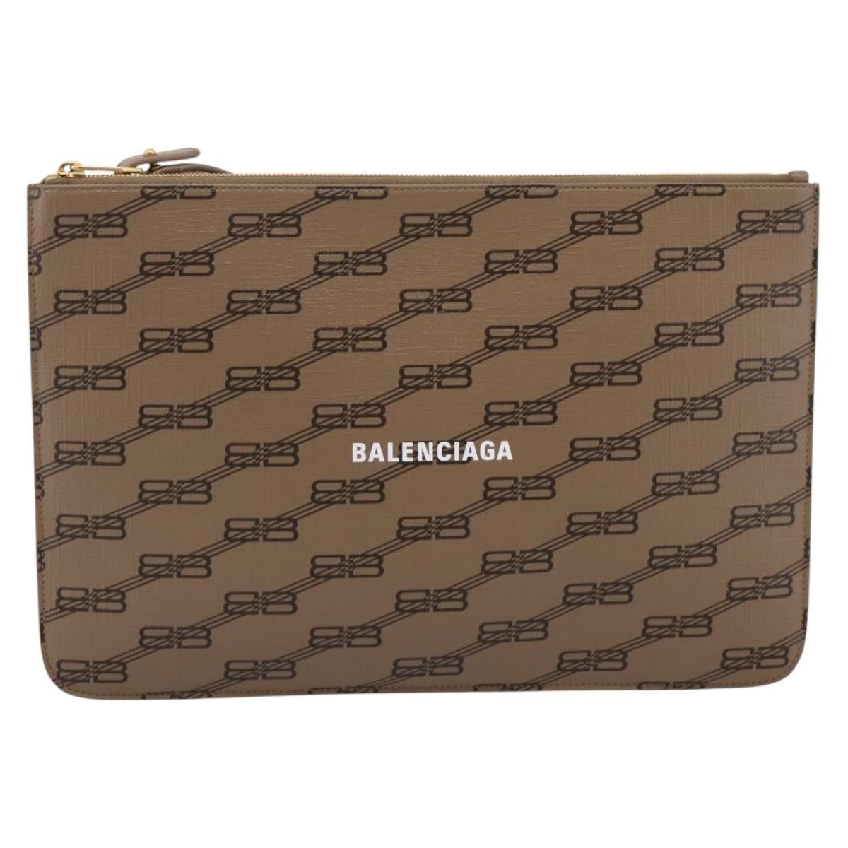 Balenciaga Signature Pouch Monogram PVC Leather, Beige, PVC, Clutch