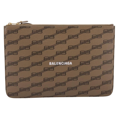 Balenciaga Signature Pouch Monogram PVC Leather, Beige, PVC, Clutch