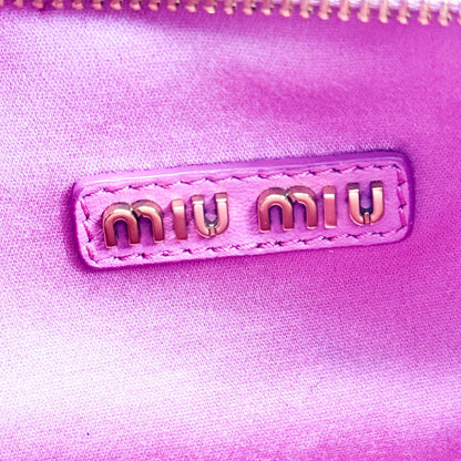 Miu Miu Wander Hobo Matelasse Satin, Pink, Leather, Shoulder Bag