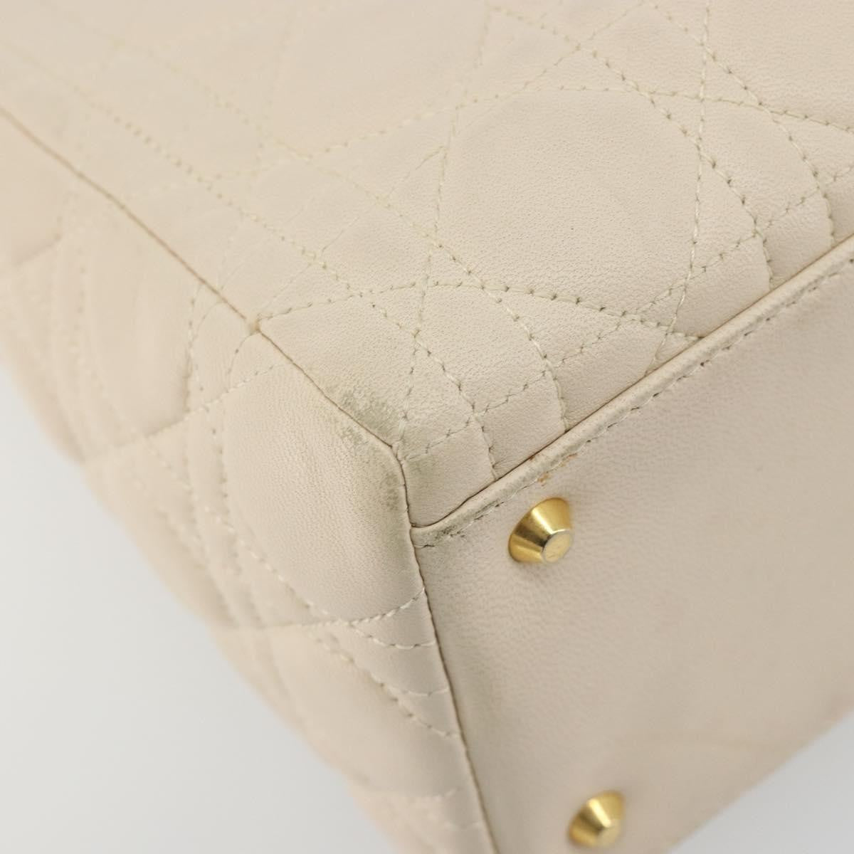 Christian Dior Lady Dior Cannage Quilt Lambskin, White, Leather, Handbag