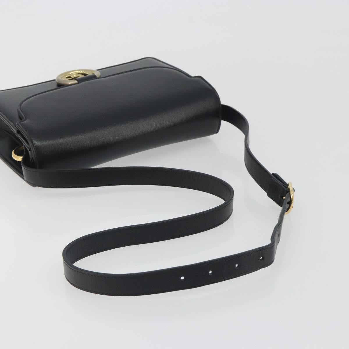 Gucci GG Ring Leather, Black, Leather, Shoulder Bag