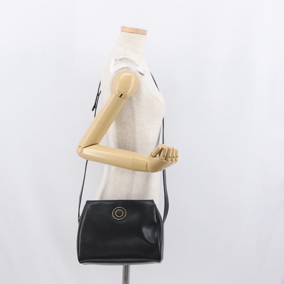 Celine Circle Logo Leather, Black, Leather, Shoulder Bag