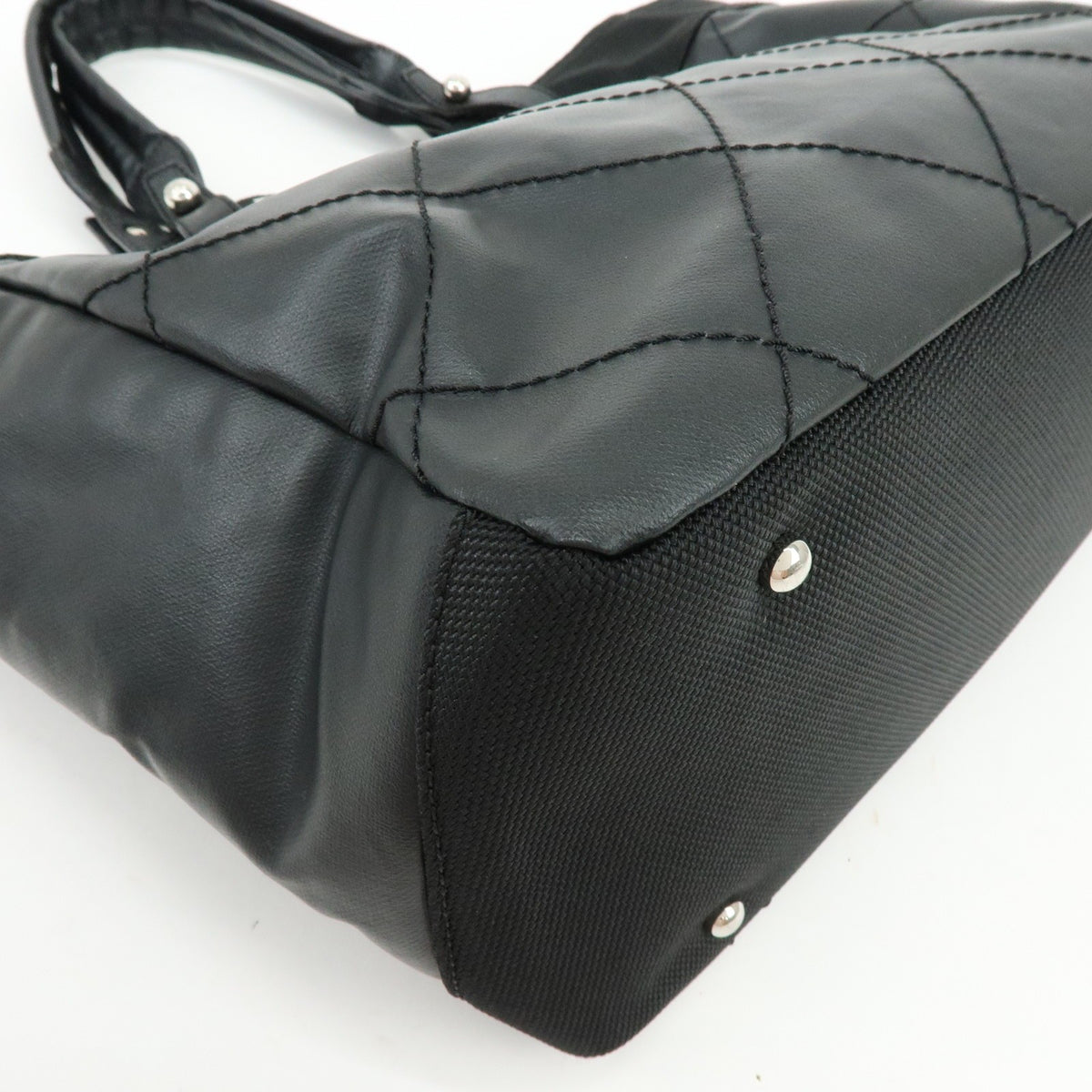 Chanel Biarritz Quilted Coated Canvas, Black, Leather, Tote Bag