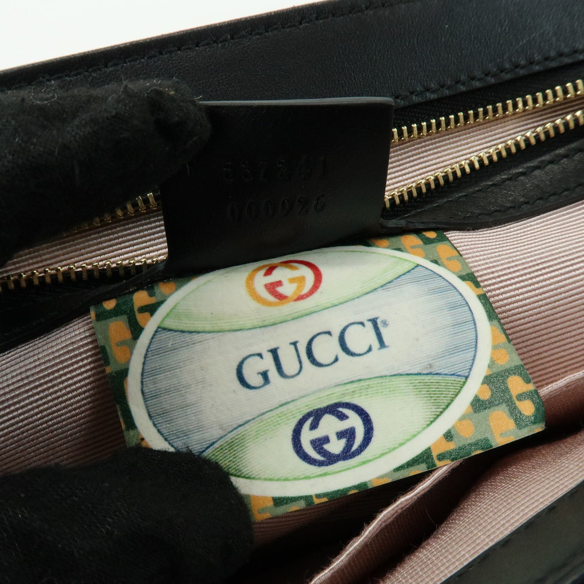 Gucci Rajah Chain Leather, Black, Leather, Tote Bag