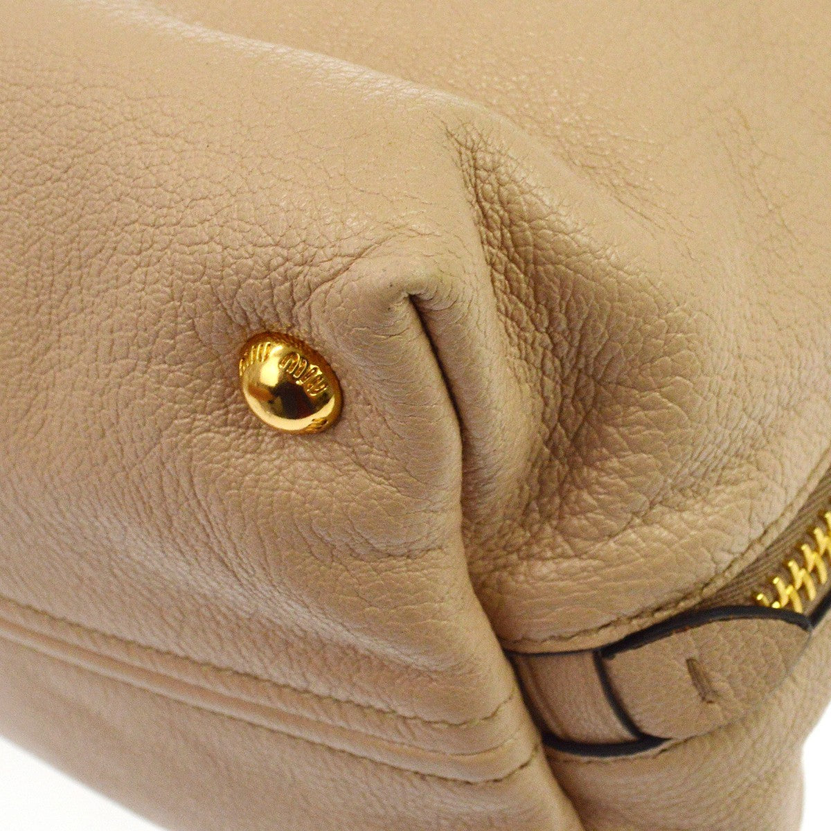 Miu Miu Madras Convertible Side Zip Satchel Leather, Beige, Leather, Tote Bag