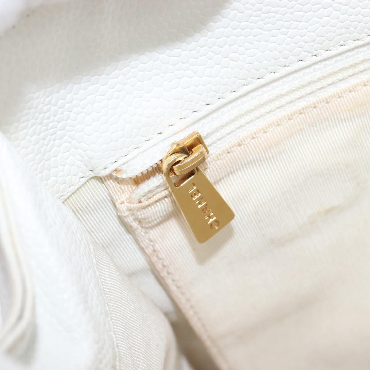 Chanel Vintage Wooden Quilted Caviar, White, Leather, Tote Bag