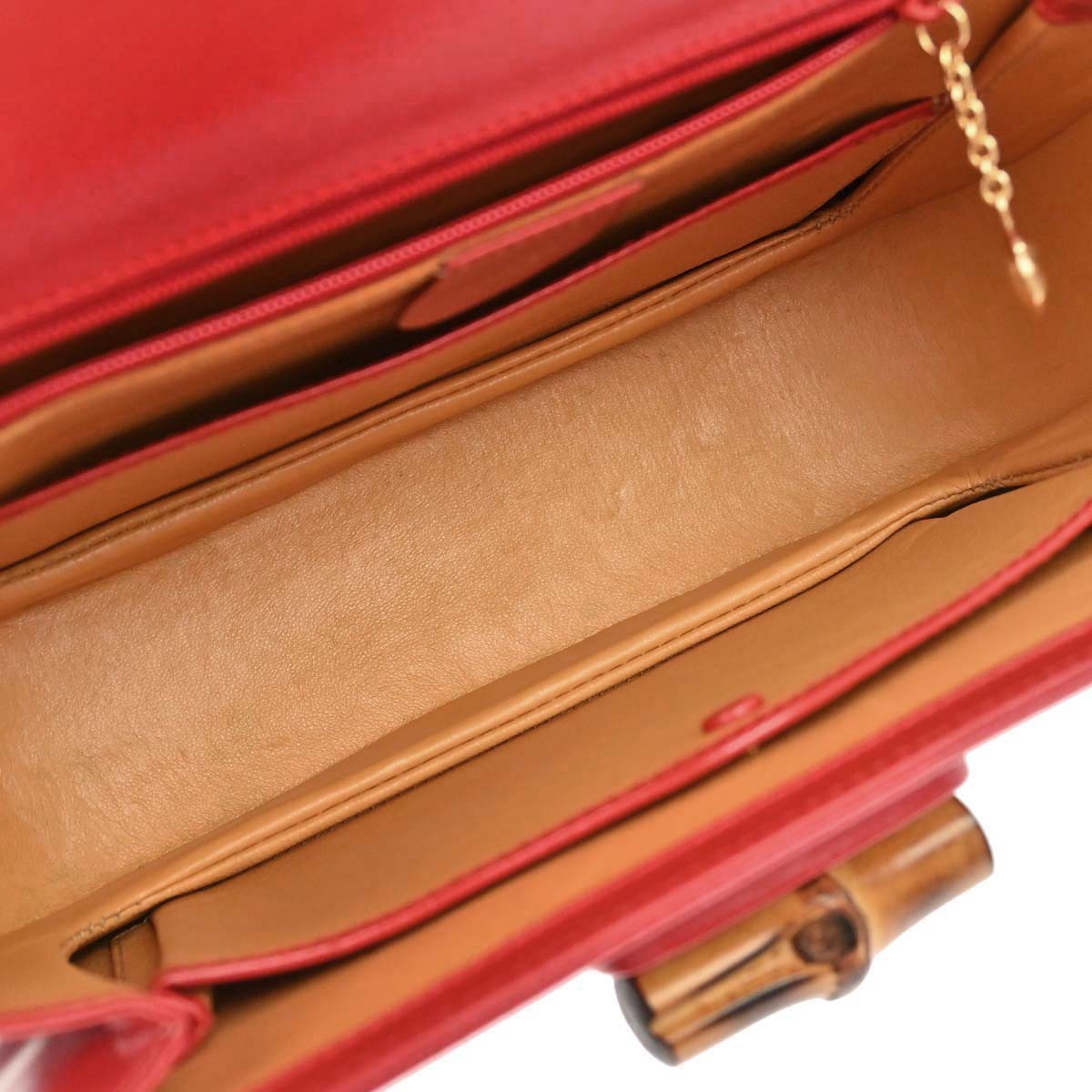Gucci Vintage Convertible Bamboo Top Handle Leather, Red, Leather, Handbag