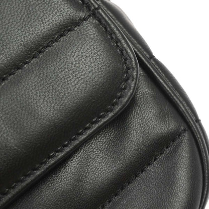 Celine Logo Chain Flap Quilted Goatskin, Black, Leather, Shoulder Bag
