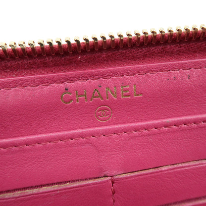 Chanel Zip Around Camellia Patent, Pink, Calfskin, Wallet