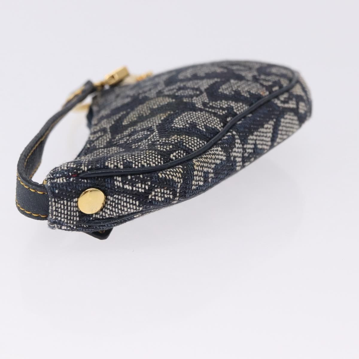 Christian Dior Vintage Saddle Zip Coin Purse Diorissimo Canvas, Navy, Canvas, Clutch
