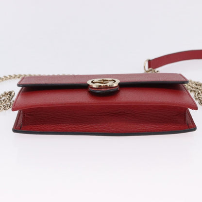 Gucci Interlocking Wallet on Chain Leather, Red, Leather, Shoulder Bag