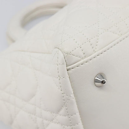 Christian Dior Lady Dior Cannage Quilt Lambskin, White, Leather, Handbag