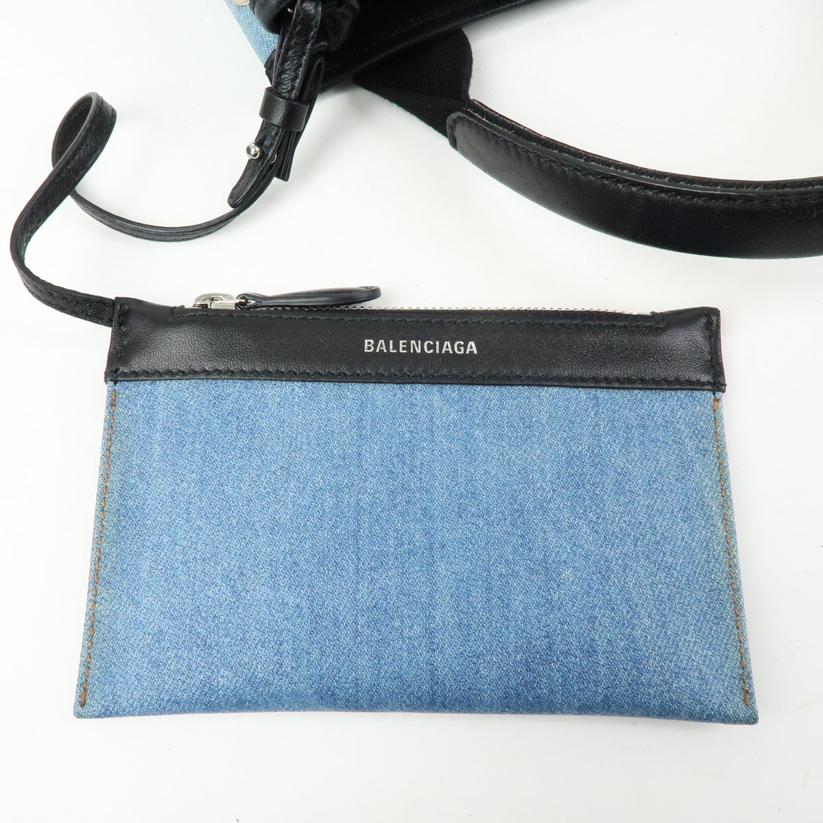 Balenciaga Navy Cabas Coated Denim with Leather, Blue, PVC, Tote Bag