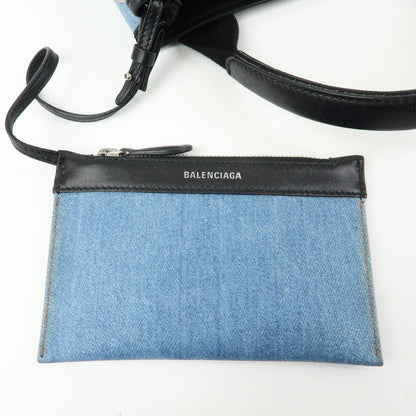 Balenciaga Navy Cabas Coated Denim with Leather, Blue, PVC, Tote Bag