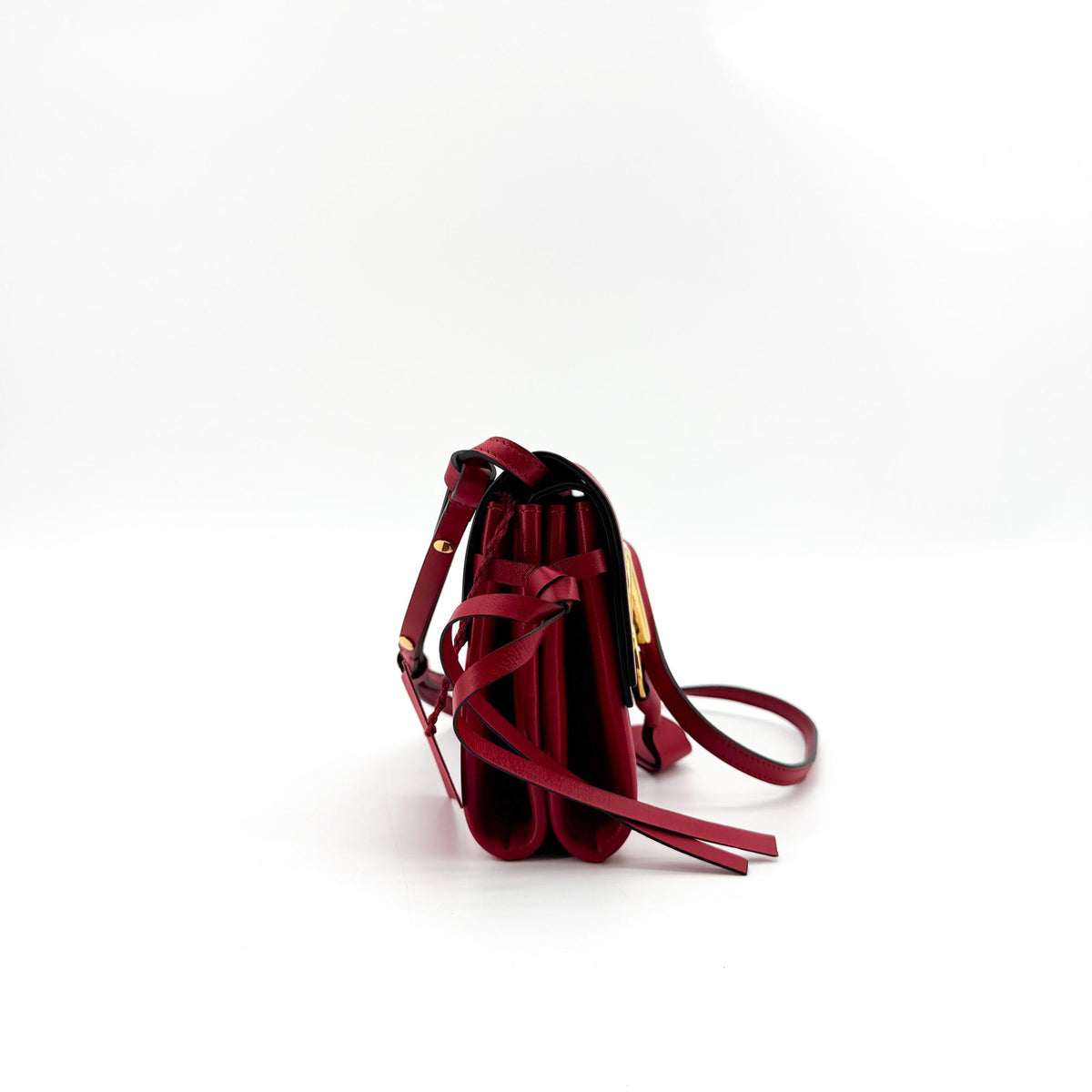 Valentino Garavani VRing Belt Leather, Red, Leather, Clutch