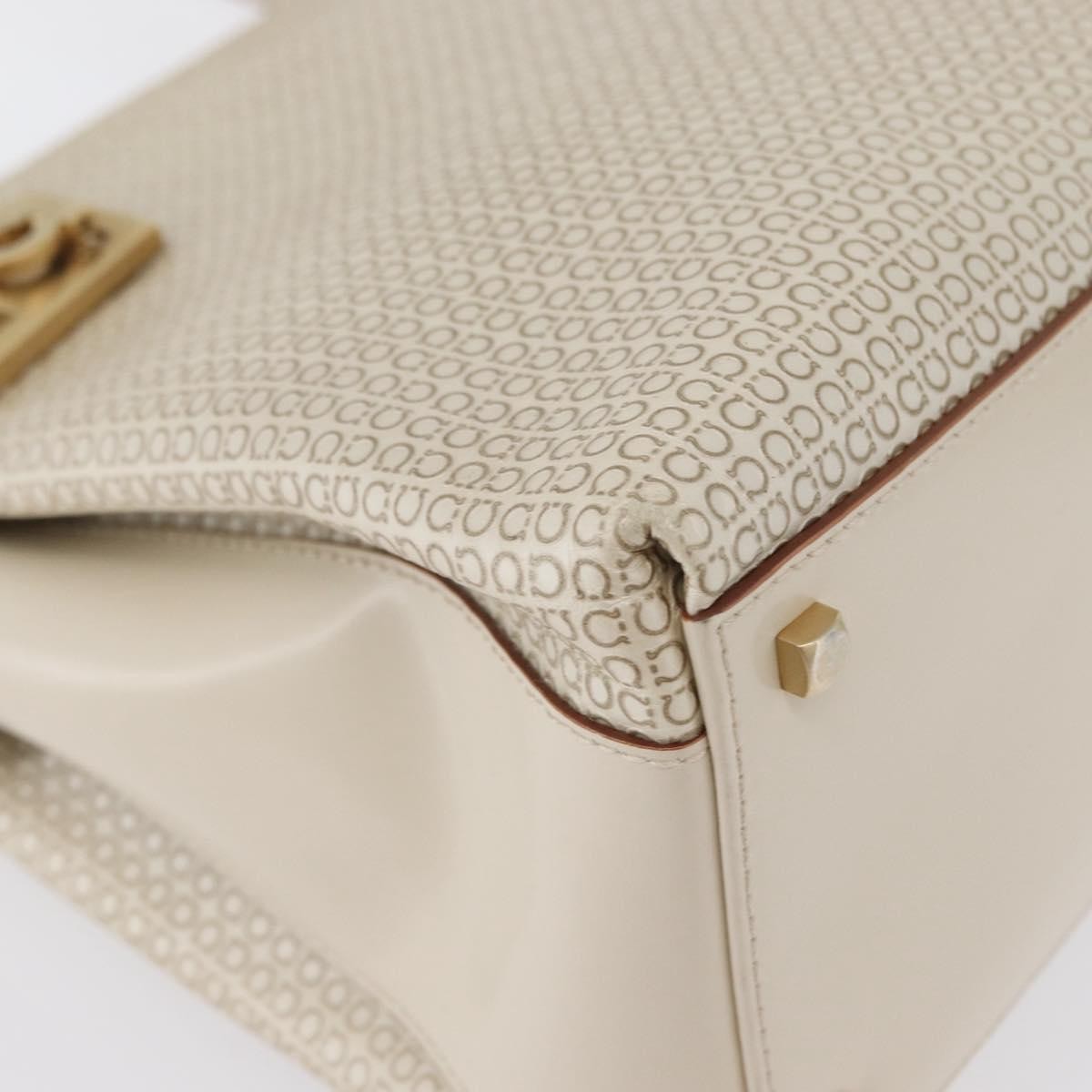 Salvatore Ferragamo Double Gancini Side Buckle Tote Leather, Beige, Leather, Handbag