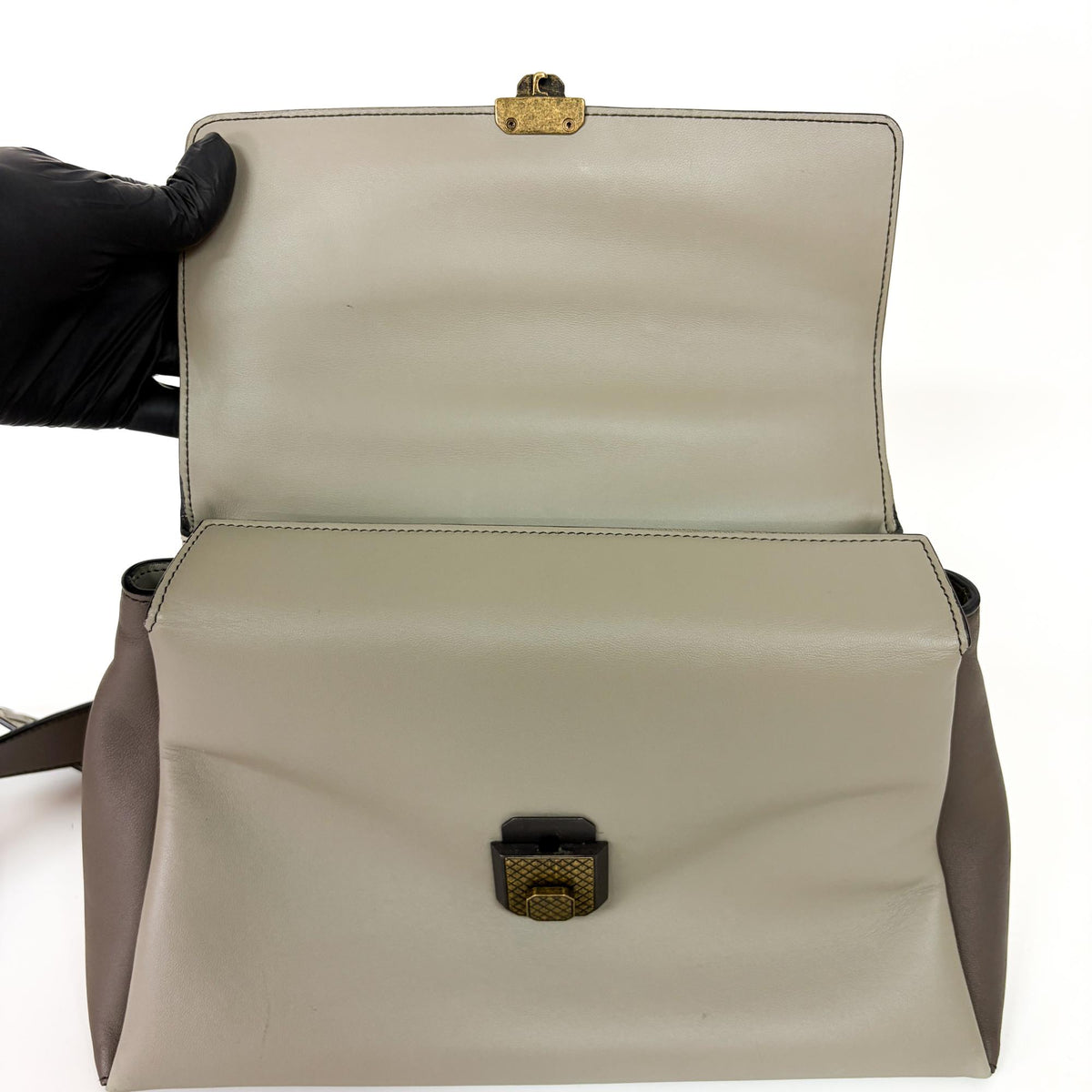 Bottega Veneta Piazza Top Handle Leather with Intrecciato Detail, Gray, Leather, Handbag
