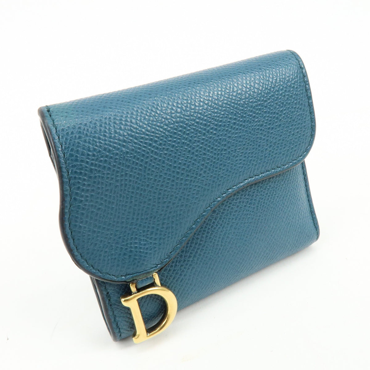 Christian Dior Saddle Flap Leather, Blue, Leather, Wallet