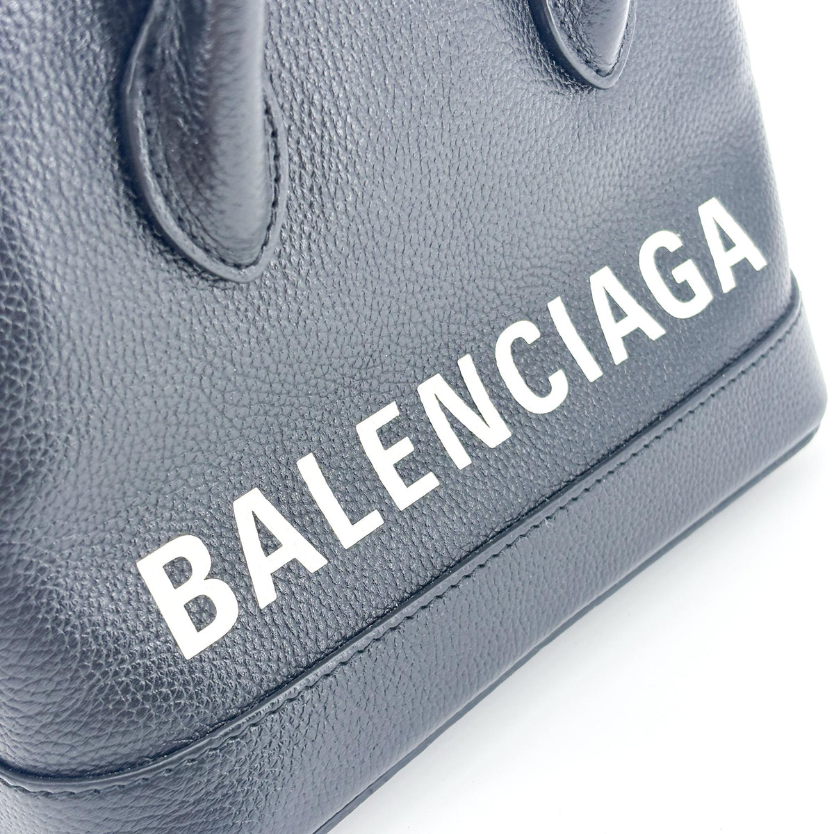 Balenciaga Logo Ville Leather, Black, Leather, Handbag