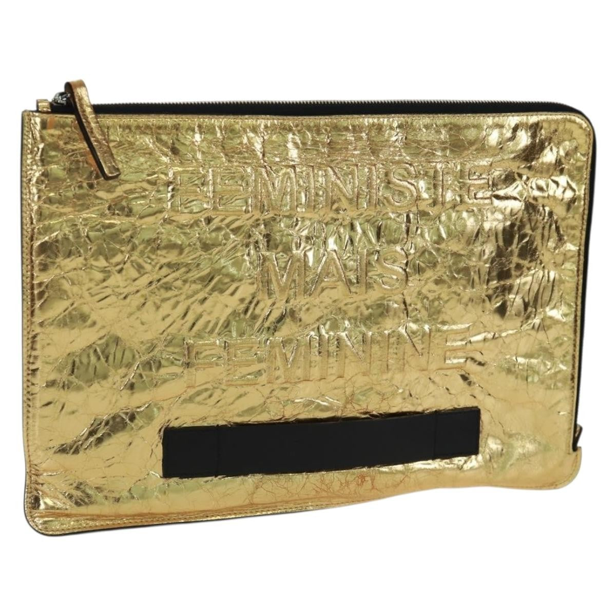 Chanel Feminine Crinkled Leather, Gold, Leather, Clutch