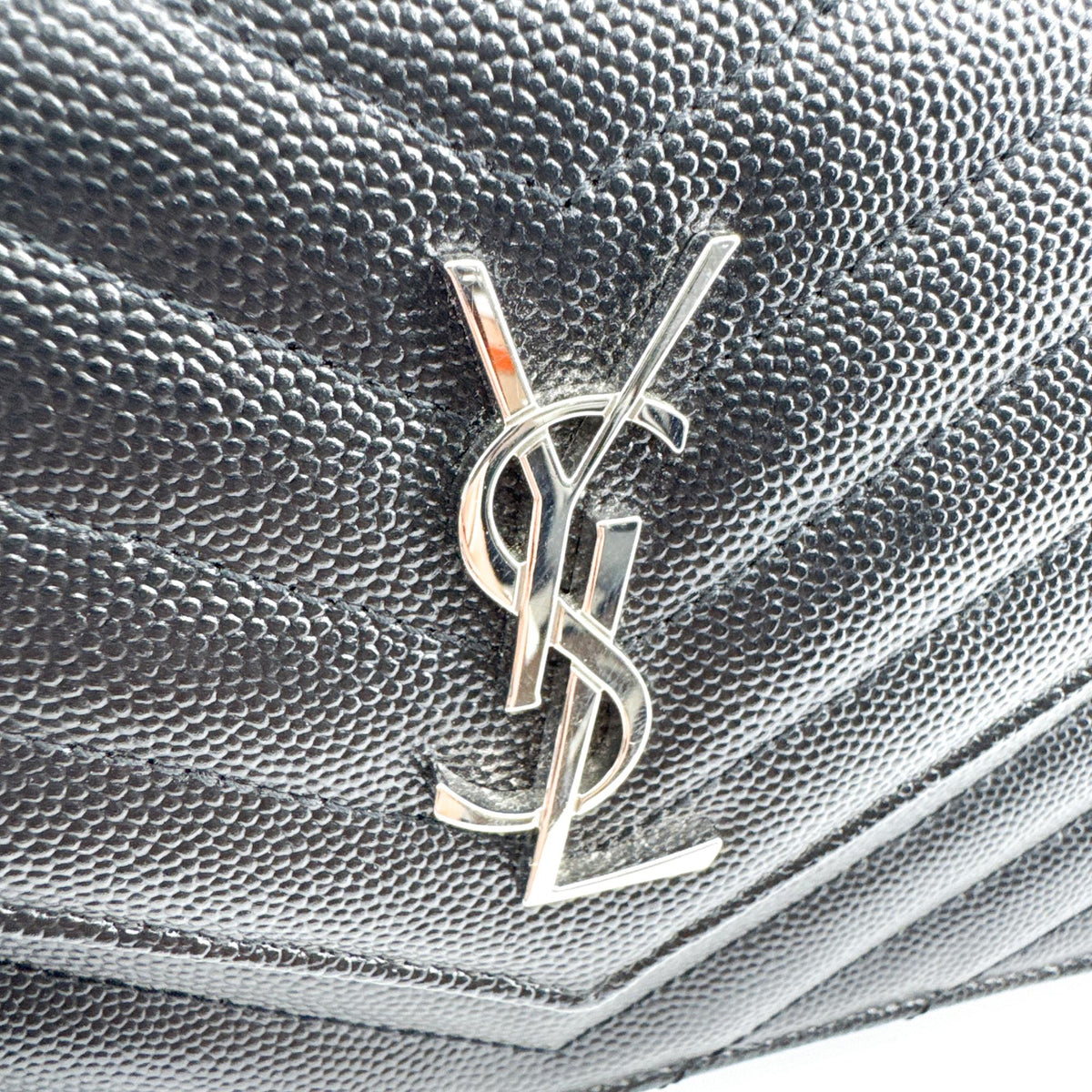 Saint Laurent Classic Monogram Wallet on Chain Matelasse Chevron Leather, Black, Leather, Crossbody Bag