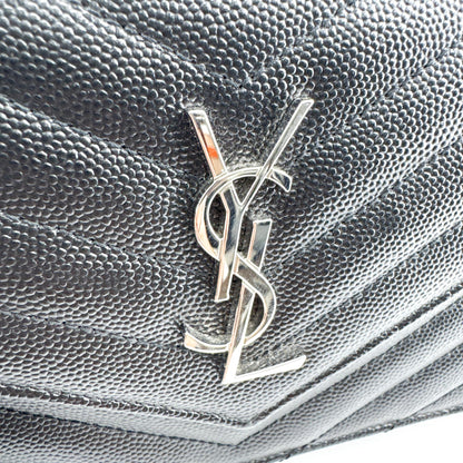 Saint Laurent Classic Monogram Wallet on Chain Matelasse Chevron Leather, Black, Leather, Crossbody Bag