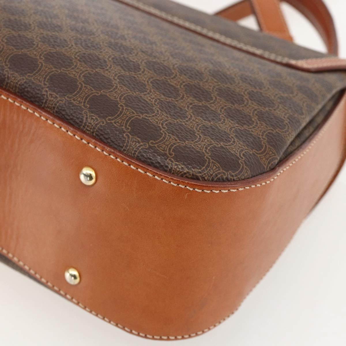 Celine Vintage Convertible Top Handle Macadam Coated Canvas, Brown, PVC, Handbag
