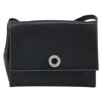 Celine Vintage Circle Logo Leather, Black, Leather, Crossbody Bag