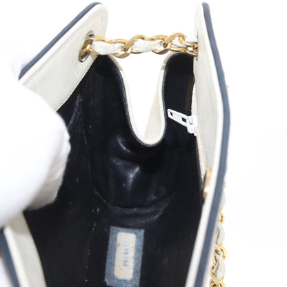 Chanel Chain Leather, White, Leather, Shoulder Bag
