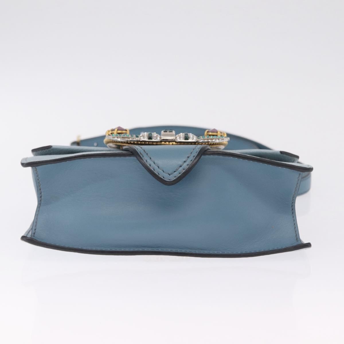 Miu Miu Madras Crystal Buckle Leather, Blue, Leather, Shoulder Bag