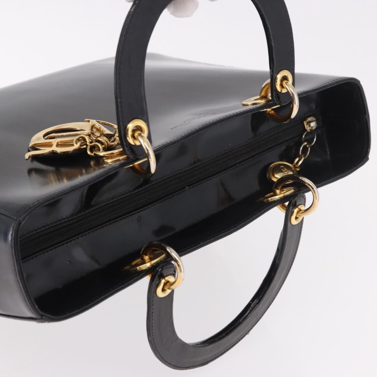 Christian Dior Vintage Lady Dior Patent, Black, Patent Leather, Handbag