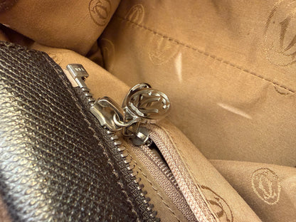 Cartier Marcello Leather, Brown, Suede, Handbag