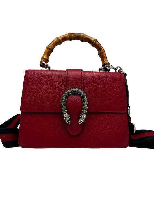 Gucci Dionysus Bamboo Top Handle Bag Leather, RED, LEATHER, Handbag