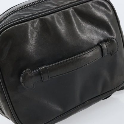Fendi Vintage Cosmetic Case Pequin Canvas, Black, Leather, Clutch