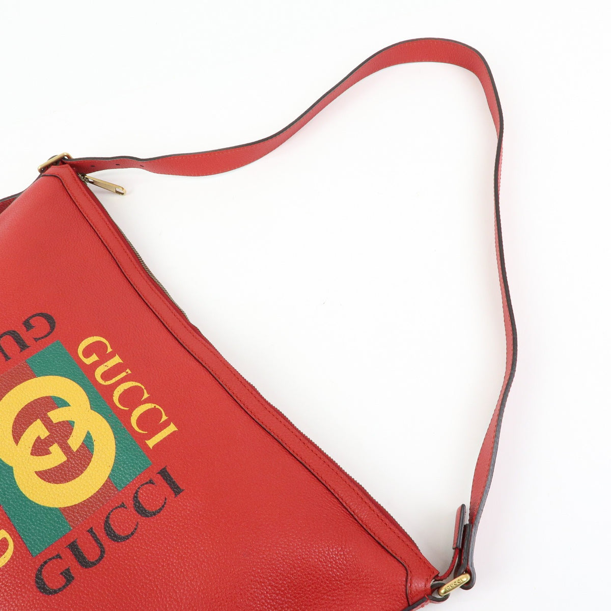 Gucci Logo Half-Moon Hobo Printed Leather, Red, Leather, Shoulder Bag