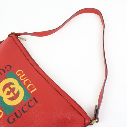 Gucci Logo Half-Moon Hobo Printed Leather, Red, Leather, Shoulder Bag