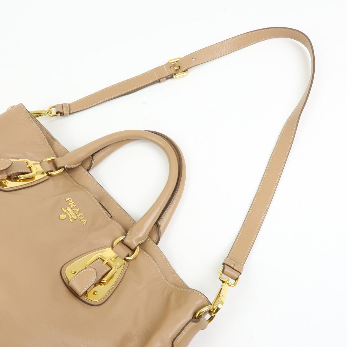 Prada Convertible Shopper Soft Calf, Brown, Leather, Tote Bag