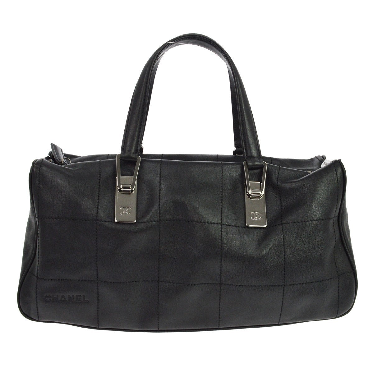 Chanel Square Stitch Boston Quilted Leather, Black, Leather, Travel Bag