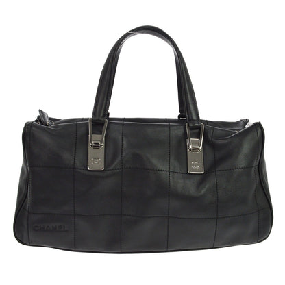Chanel Square Stitch Boston Quilted Leather, Black, Leather, Travel Bag
