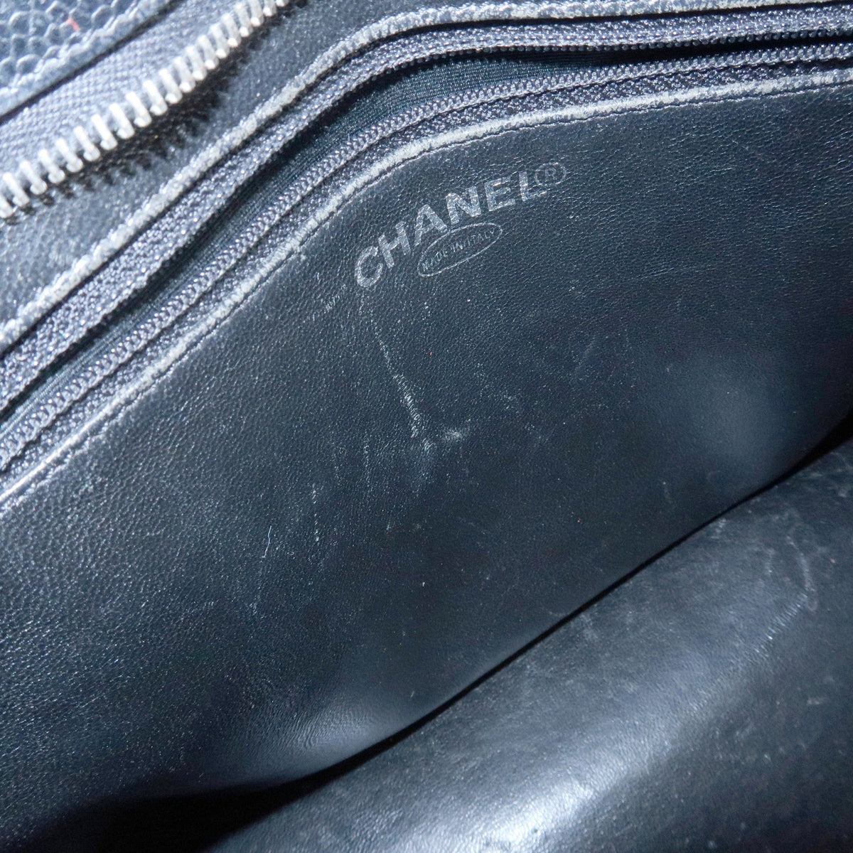 Chanel Medallion Quilted Caviar, Black, Leather, Tote Bag