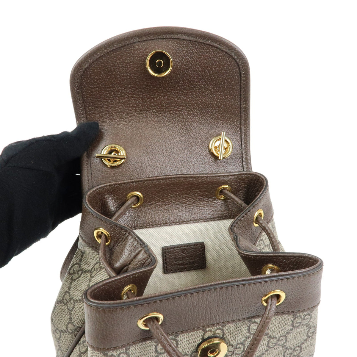 Gucci Ophidia Flap GG Coated Canvas with Leather, Beige, Canvas, Shoulder Bag