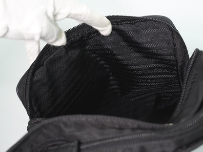 Prada Front Pocket Messenger Quilted Tessuto, Black, Nylon, Shoulder Bag