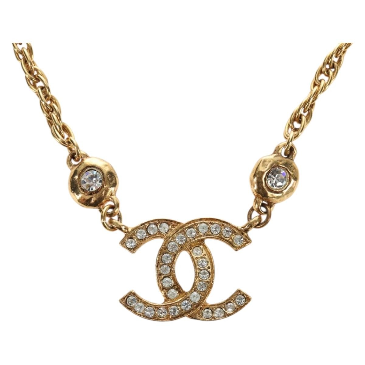 Chanel CC Pendant Metal with Crystals, Gold, Metal, Necklace