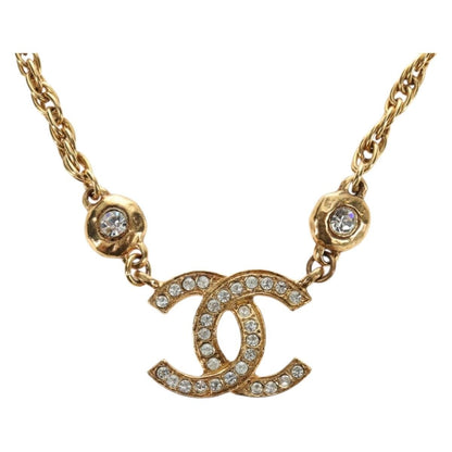 Chanel CC Pendant Metal with Crystals, Gold, Metal, Necklace