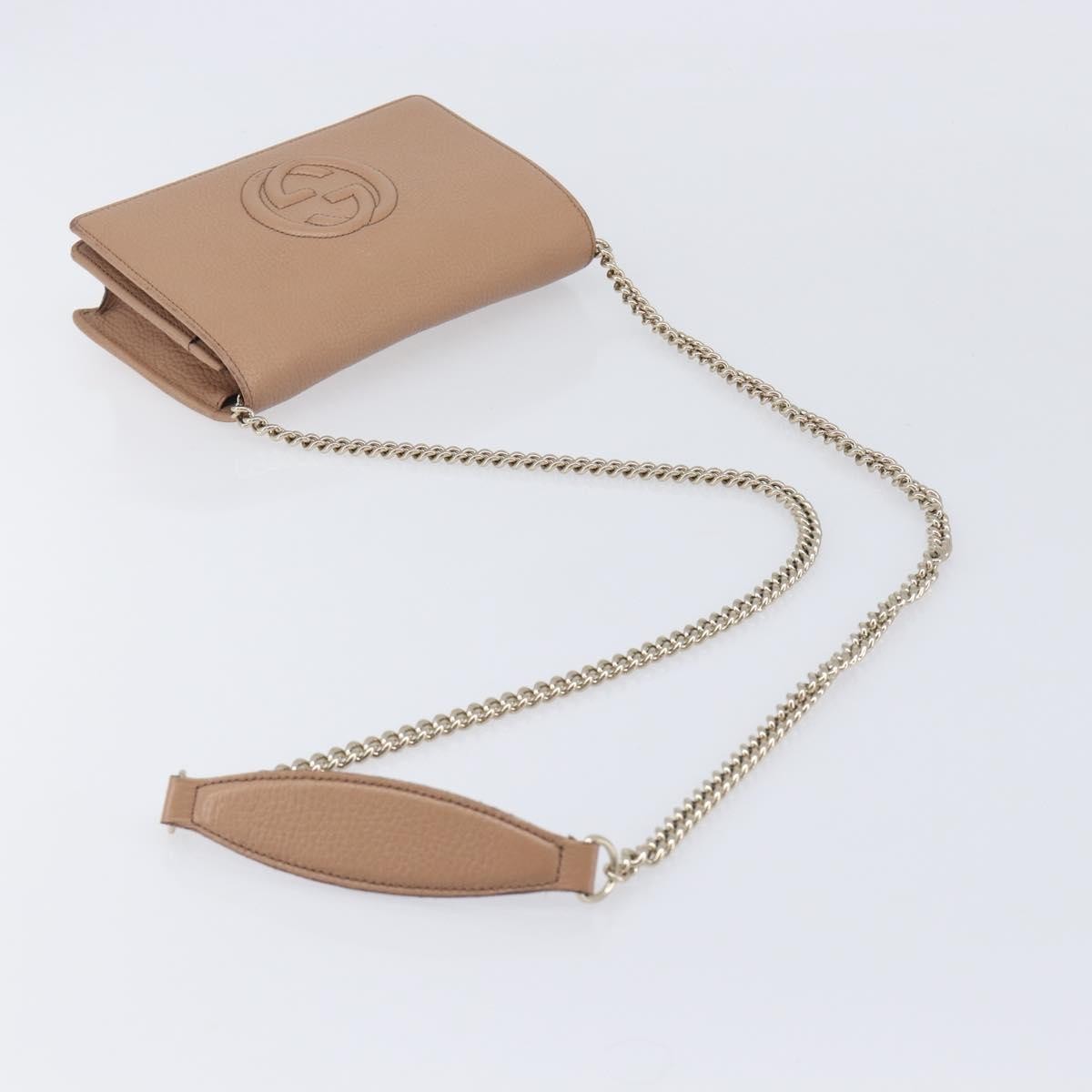 Gucci Soho Wallet on Chain Leather, Beige, Leather, Shoulder Bag