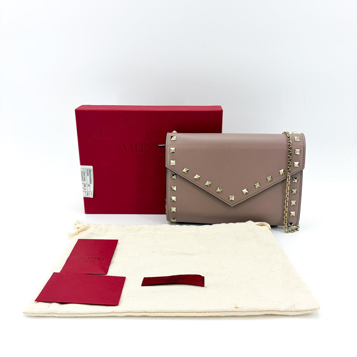 Valentino Garavani Rockstud Envelope Chain Leather, Beige, Leather, Crossbody Bag