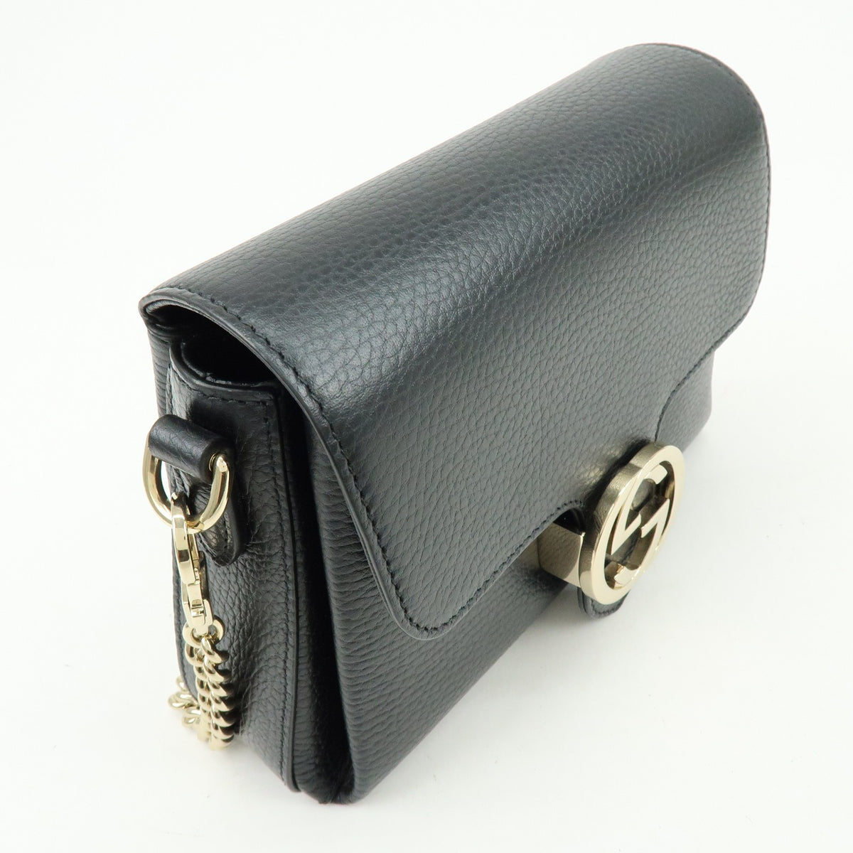 Gucci Interlocking Leather, Black, Leather, Shoulder Bag