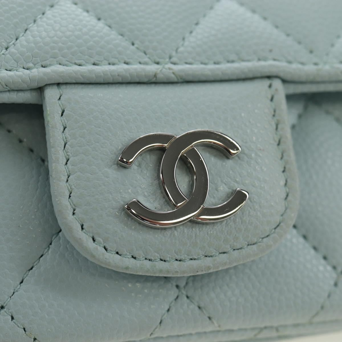 Chanel Classic Sunglasses Case with Chain Quilted Caviar, Blue, Calfskin, Clutch