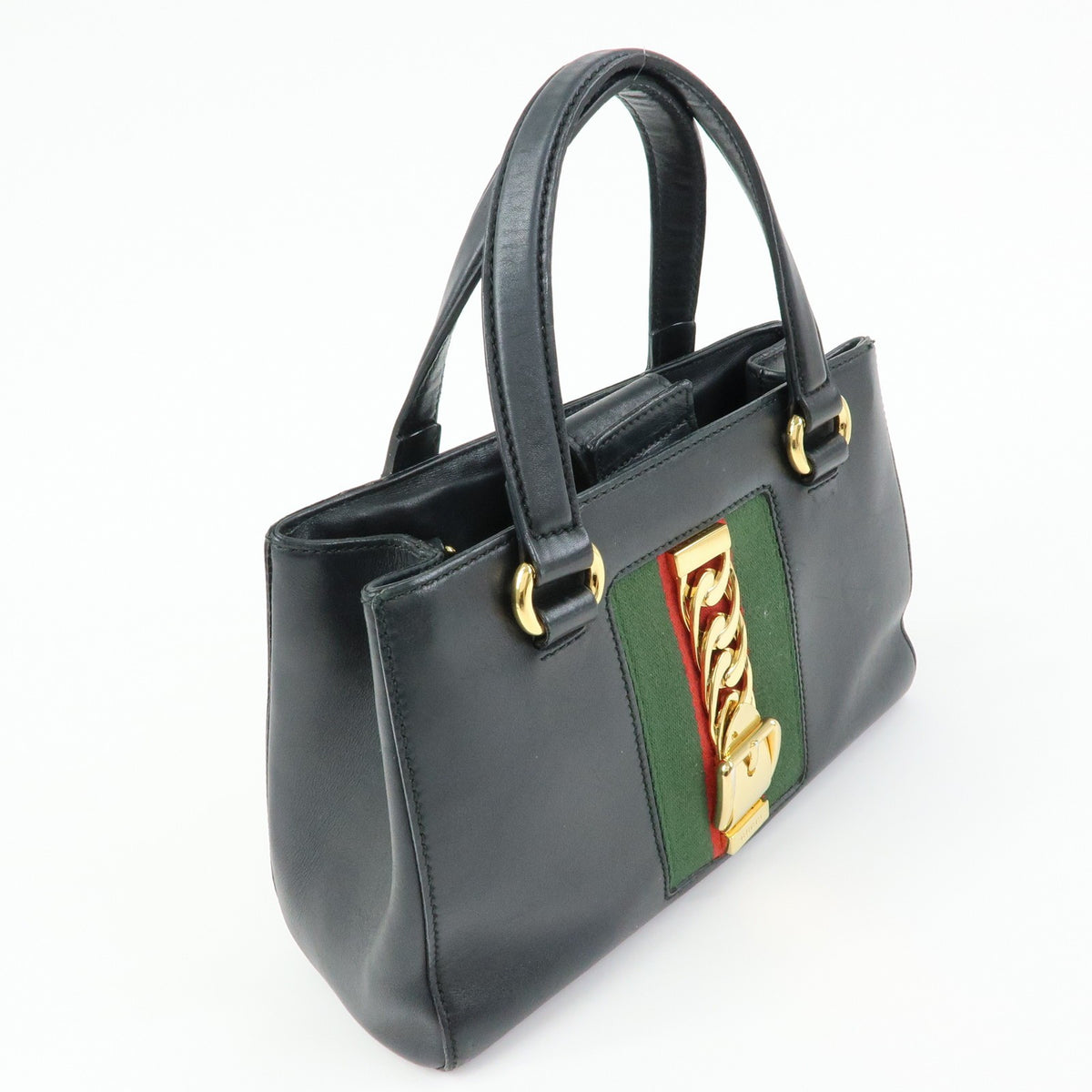 Gucci Sylvie Top Handle Leather, Black, Leather, Handbag